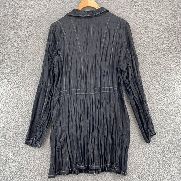 Simon Chang Blazer Womens 14 Gray Pleated Button Up Pockets Lightweight Office - Picture 3 of 10